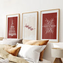 Red Christmas Set Xmas Tree Snowflake Art Poster by Wall Art Set