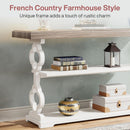 Console Sofa Table With 3 Shelves, Floral Carved Accent - Gray / White by HouseOfZazla