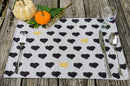 DaDa Bedding Set of 4-Pieces Valentine's day Yellow & Black Hearts Tapestry Dining Table Placemats 13” x 19” (18113)