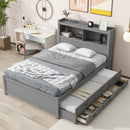 Full Size Platform Bed With Trundle, Drawers, USB Ports And Built In Shelves - Gray by HouseOfZazla