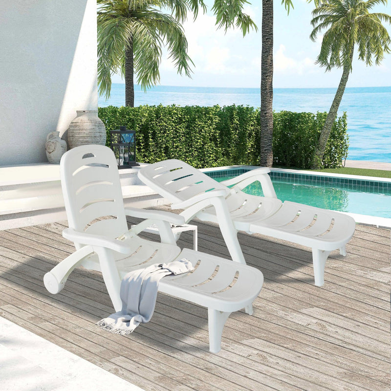 Outdoor Chaise Lounge Patio Pool Lounge Chairs with 5 Level Adjustable and Wheels, White