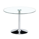 Modern Minimalist Circular Dining Table With Glass Top And Electroplated Metal Legs For Restaurants And Living Rooms - Silver / Transparent by HouseOfZazla