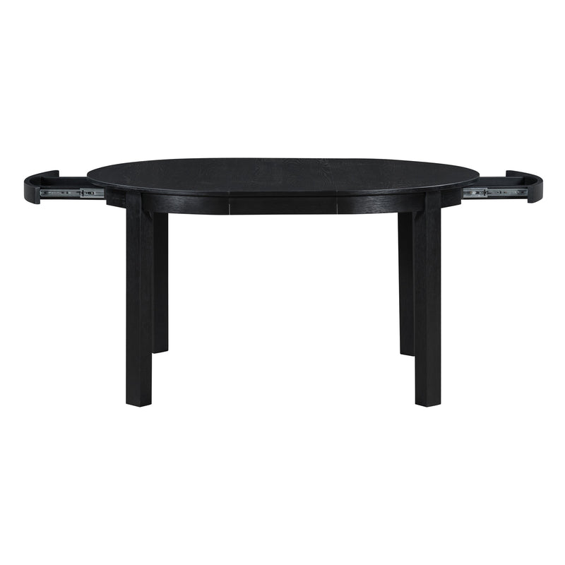 5-Piece Multifunctional Dining Table Set, Farmhouse Dining Set with Extendable Round Table,Two Small Drawers and 4 Upholstered Dining Chairs for Kitchen and Dining Room (Black)