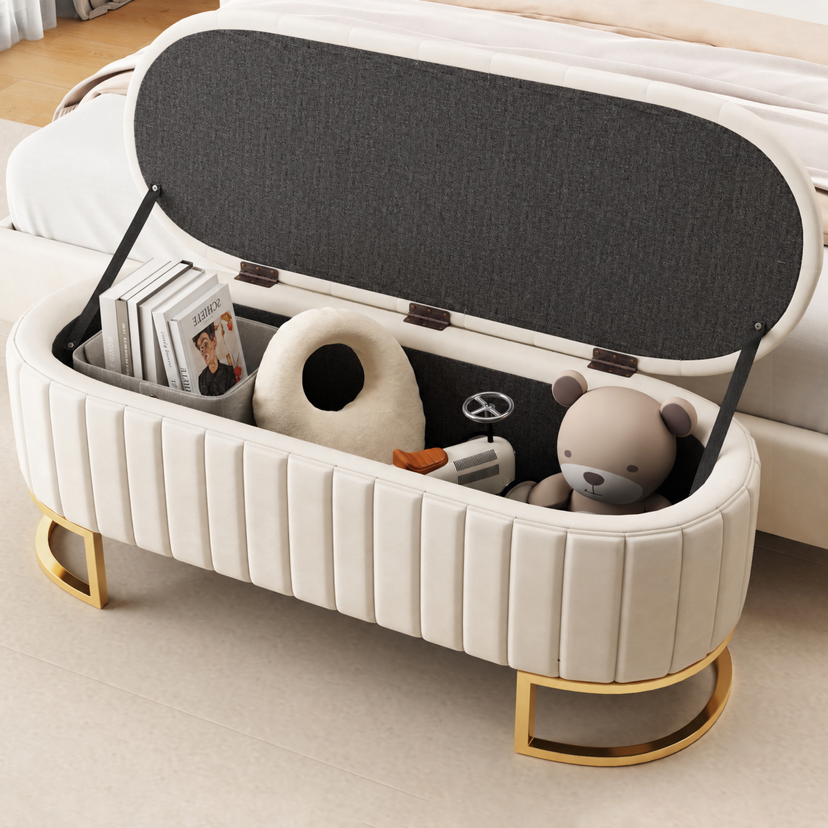 Elegant Upholstered Velvet Storage Ottoman, photo 4 of 10