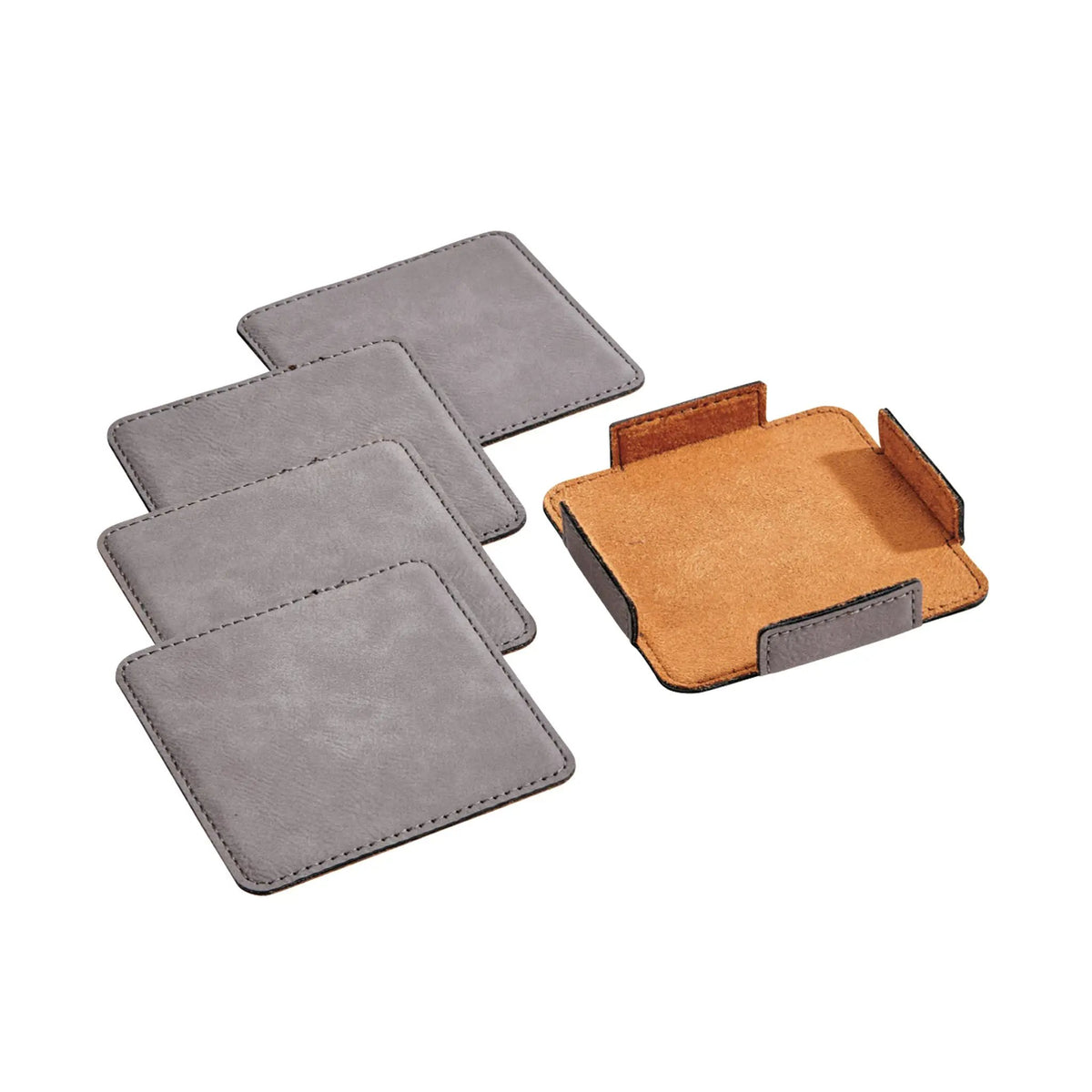 Set Of 4 Leatherette Coasters - Grey, photo 2 of 4