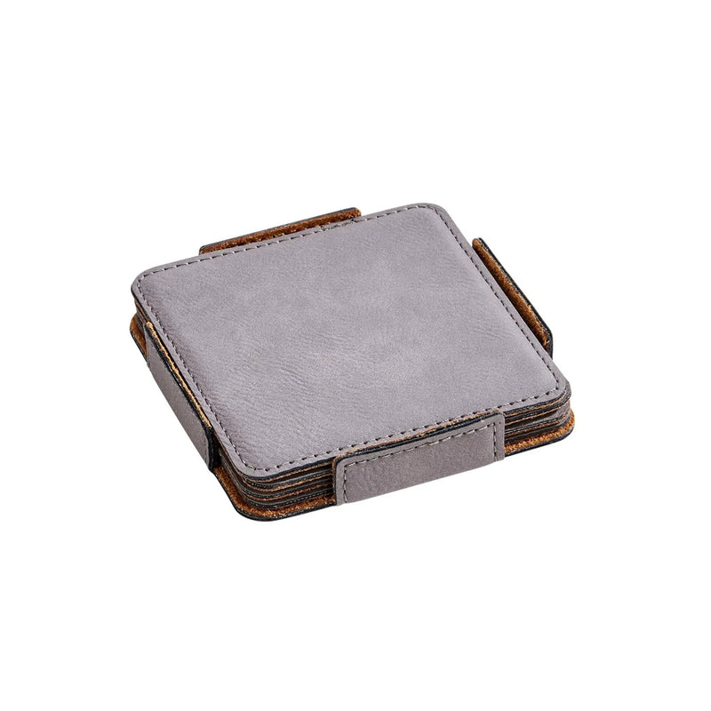 Set Of 4 Leatherette Coasters - Grey, photo 3 of 4