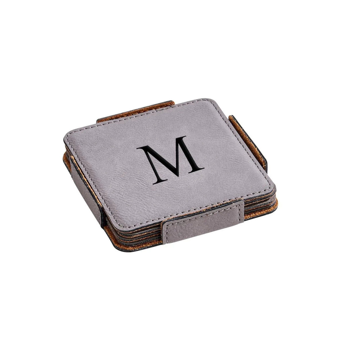 Set Of 4 Leatherette Coasters - Grey, photo 4 of 4