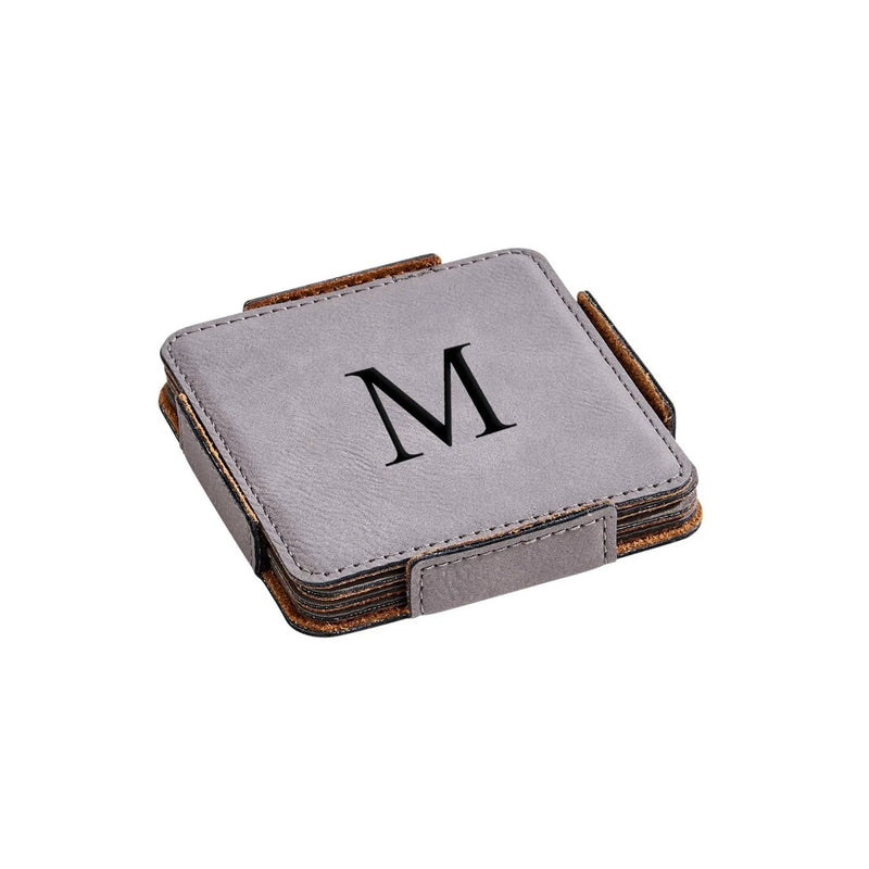Set Of 4 Leatherette Coasters - Grey, photo 4 of 4