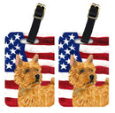 USA American Flag with Norwich Terrier Luggage Tag