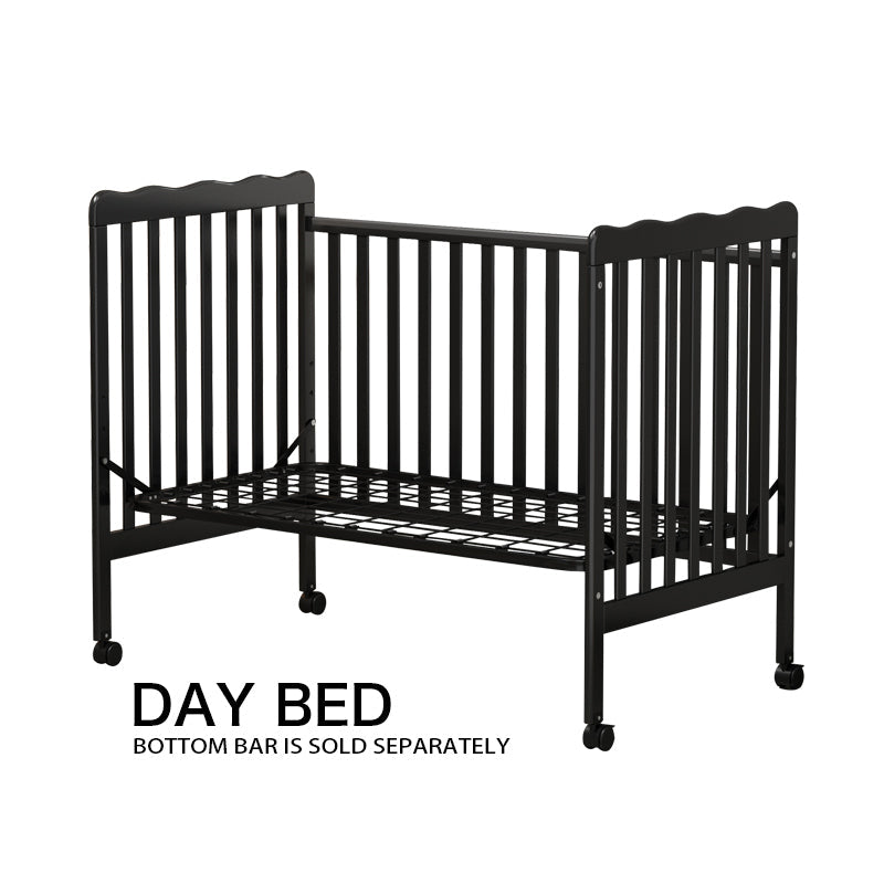 3-In-1 Convertible Crib In Storm BLACK, Made Of Sustainable Pinewood, Non-Toxic Finish, Comes With Locking Wheels, Wooden Nursery Furniture