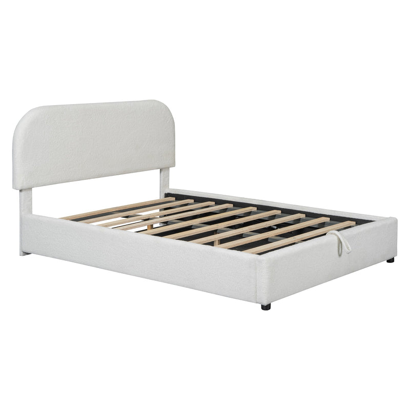 Walker Edison - Teddy Fleece Full  Size Upholstered Platform Bed with Hydraulic Storage System, White