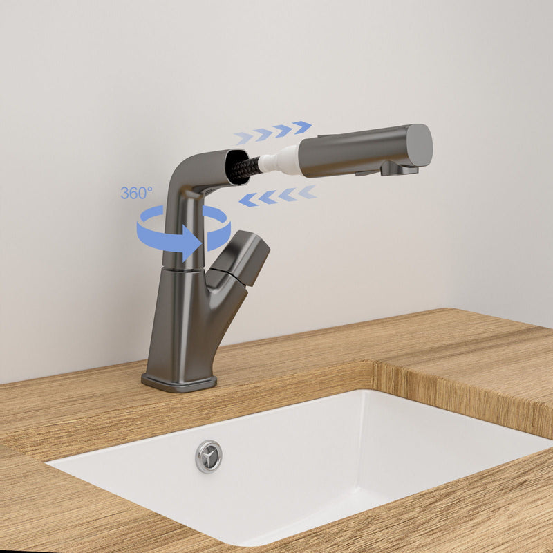 Pull Down Bathroom Sink Faucet With 3 Water Modes And Stainless Steel Construction - Gunmetal Black, photo 2 of 10