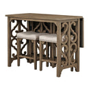 3-Piece Retro Dining Set Solid Wood Counter Height Pub Set Foldable Table with 2 Saddle Stools for Kitchen, Small Space (Distressed Brown)