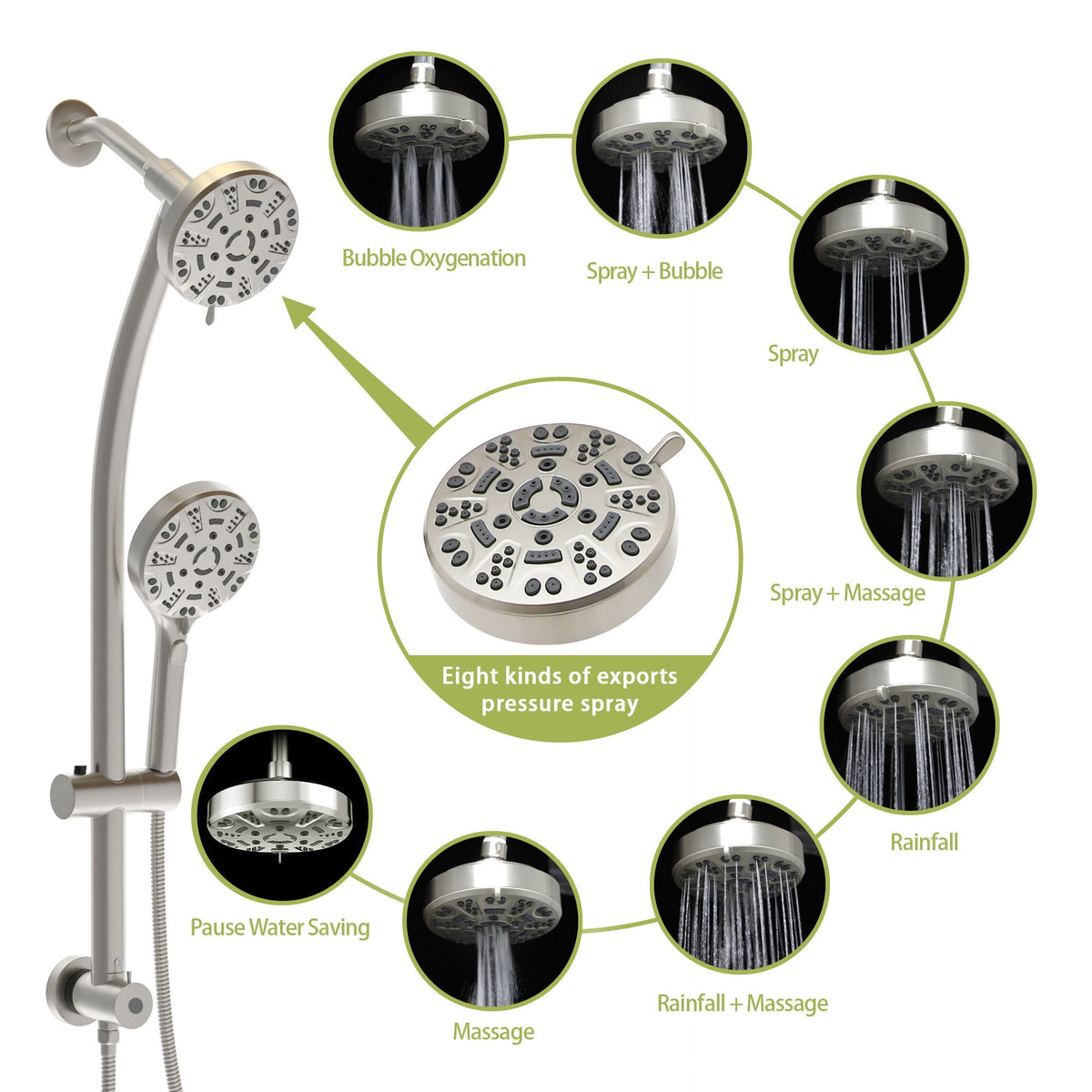 Multi Function Dual Shower Head System With 4.7" Rain Showerhead, 8 Function Hand Shower, Adjustable Slide Bar, photo 4 of 25