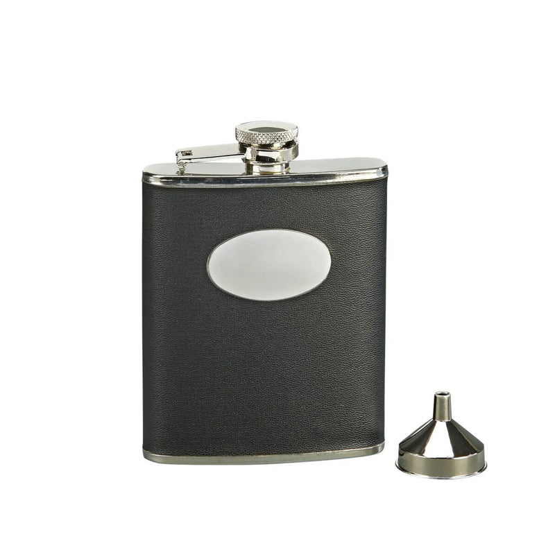 Black Leatherette Flask with Engraving Plate, photo 5 of 5