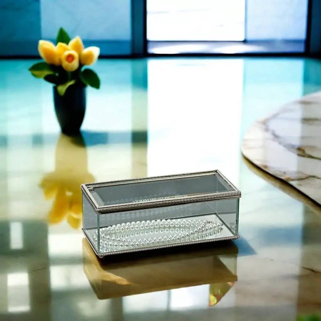 Rectangular Glass Box With Hinged Cover, 8", installed in a room