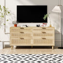 Rattan Dresser With 6 Drawers, Legs & Handles, Storage Cabinet - Natural by Unique Piece Furniture
