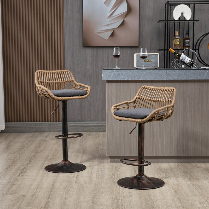 COOLMORE Modern Swivel Bar Stools Set of 2 Adjustable Counter Height Chairs with Footrest in Gray Linen