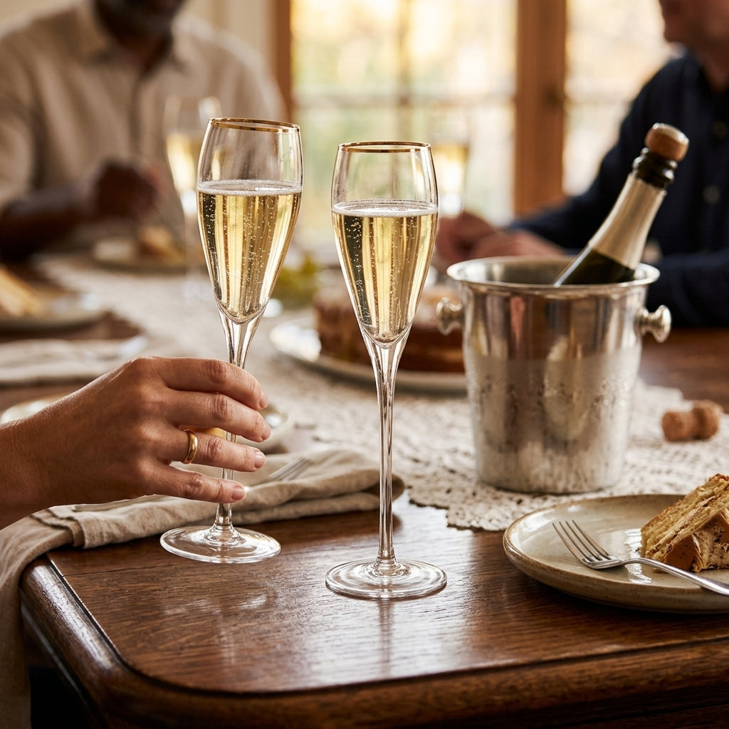 Gold-Rim Tapered Champagne Flutes Set - 8 oz, installed in a room