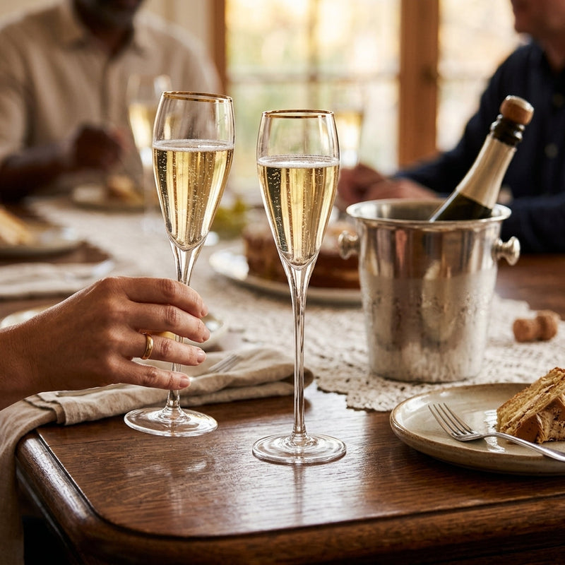 Gold-Rim Tapered Champagne Flutes Set - 8 oz, installed in a room