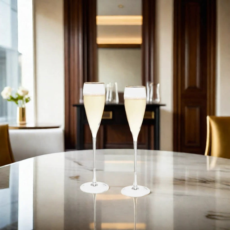Gold-Rim Tapered Champagne Flutes Set - 8 oz, installed in a room