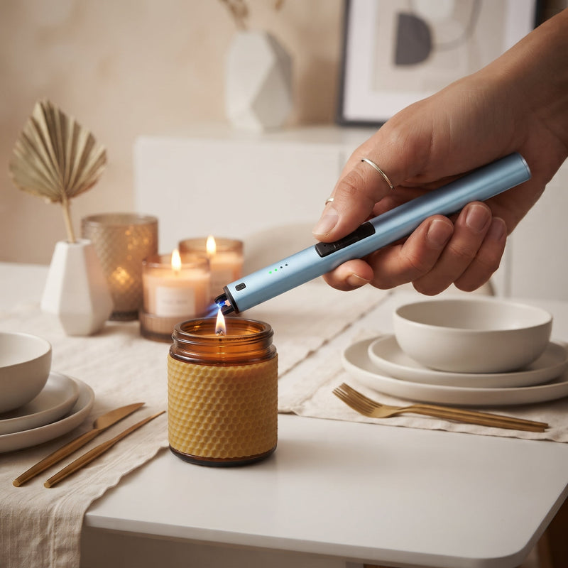 Flameless Lighter Blue 9.5", installed in a room