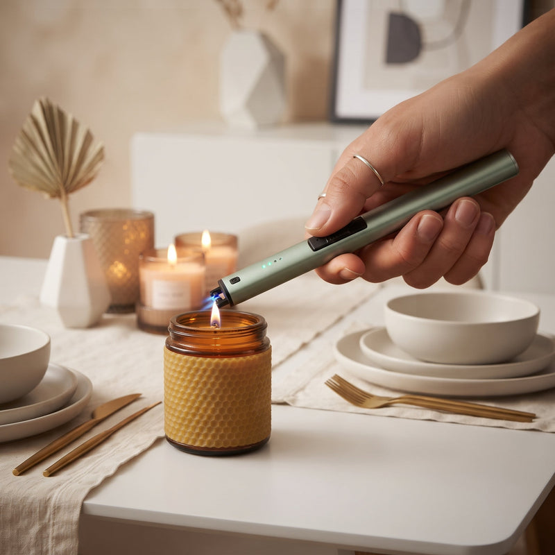 Flameless Lighter Green 9.5", installed in a room