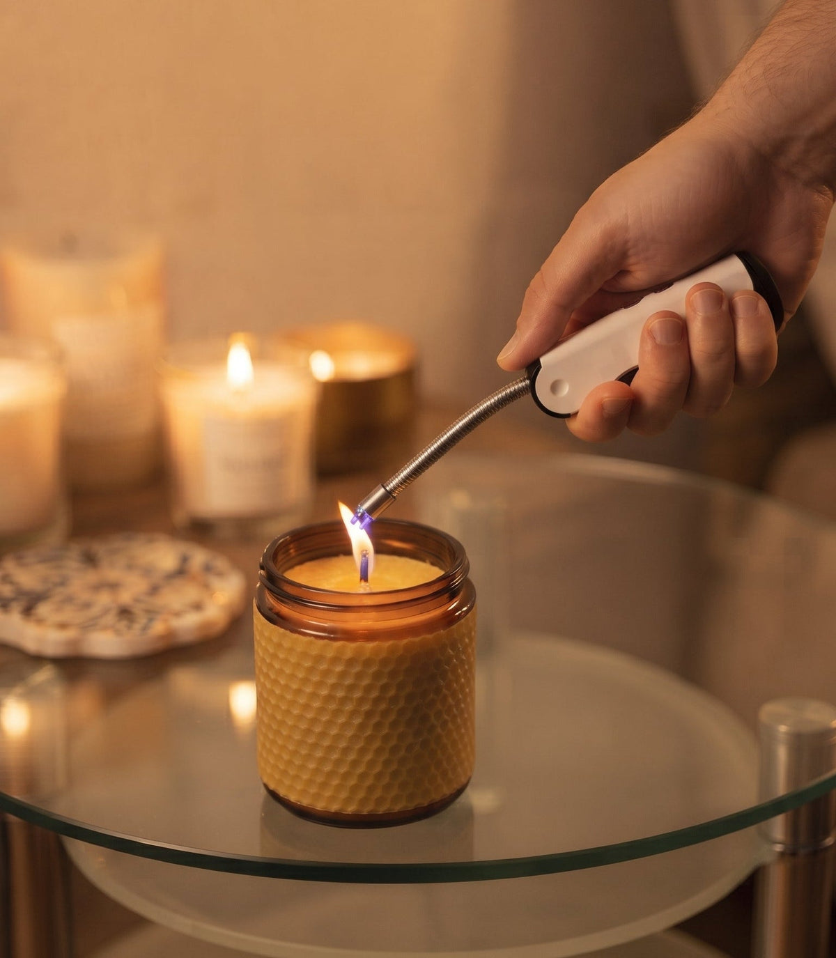 Flameless Foldable Lighter Silver, installed in a room
