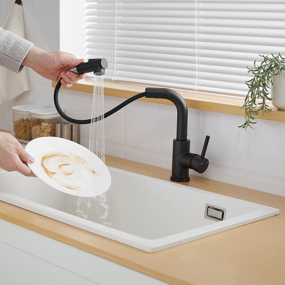 Black Kitchen Sink Faucet with Pull Down Sprayer, photo 7 of 10
