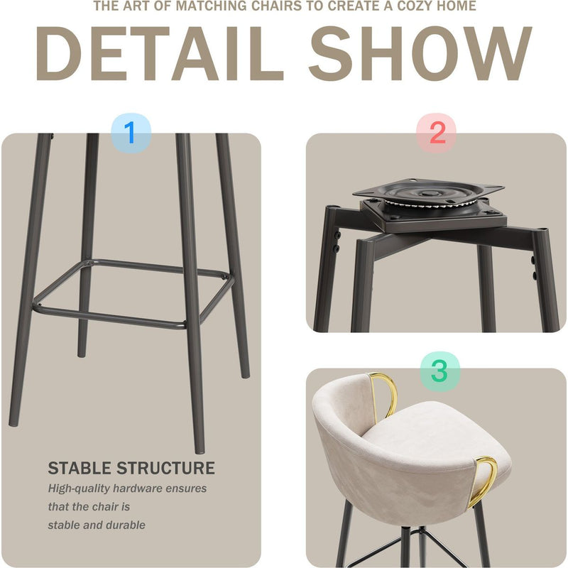 30 inch Dining Chairs Set of 4 Modern style 360°Swivel Bar Chairs with simple design, comfortable high stools, and flexible dining chairs suitable for bars, restaurants,Velvet Bar Chair Beige