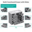 36" Bathroom Vanity Without Sink, Cabinet Base Only, 6 Drawers, Multi Functional Drawer Divider, Adjustable Shelf - Gray