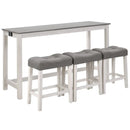 4 Piece Bar Table Set with Power Outlet,Bar Table Set with Chairs,Sofa Bar Table with Stools,Behind Couch Table with 3 Padded Stools,for Living Room,Dining room, White & Grey