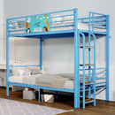 Bunk Bed, Convertible To 2 Separate Twin Size Beds With Full Length Guardrail & Ladder, No Box Spring Needed - Blue by HouseOfZazla