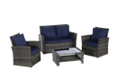 4 Pieces Outdoor Patio Furniture Set with Rattan Chairs and Tempered Glass Table