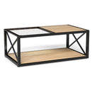 Modern Coffee Table with Tempered Glass and Natural Wood MDF Top