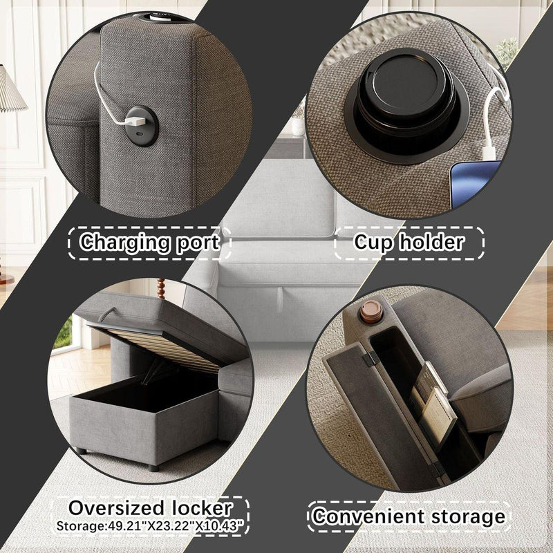 85.8" Sleeper Sofa, Sofa Bed - 2 in 1 Pull Out Sofa Bed with Storage Sofa, Sofa Sleeper with Pull Out Bed with Charging Port