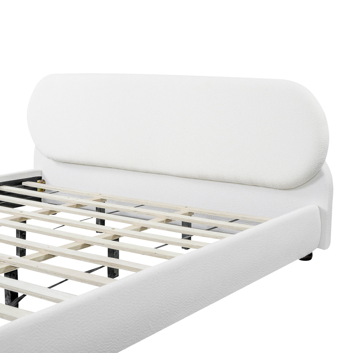 Cream-Colored Boucle Upholstered Bed with Rubber Wood Foot, King, photo 8 of 10