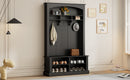 47.2" Wide Hall Tree with Bench and Shoe Storage, Multi-functional Storage Bench with 3 Hanging Hooks & Open Storage Space, Rectangle Storage & Shelves Coat Rack for Hallway, Black
