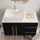 36" Wall-Mounted Bathroom Vanity with Vessel Ceramic Sink & Plywood Countertop by HouseOfZazla