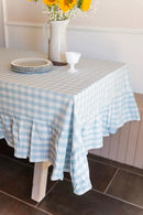 Blue Ruffled Gingham Tablecloth by Galley & Fen