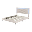 3-Pieces Bedroom Sets,Queen Size Upholstered Platform Bed with LED Lights and Two Nightstands-Beige