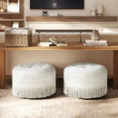 Yolanda - Round Upholstered Accent Ottoman - Almond White by HouseOfZazla