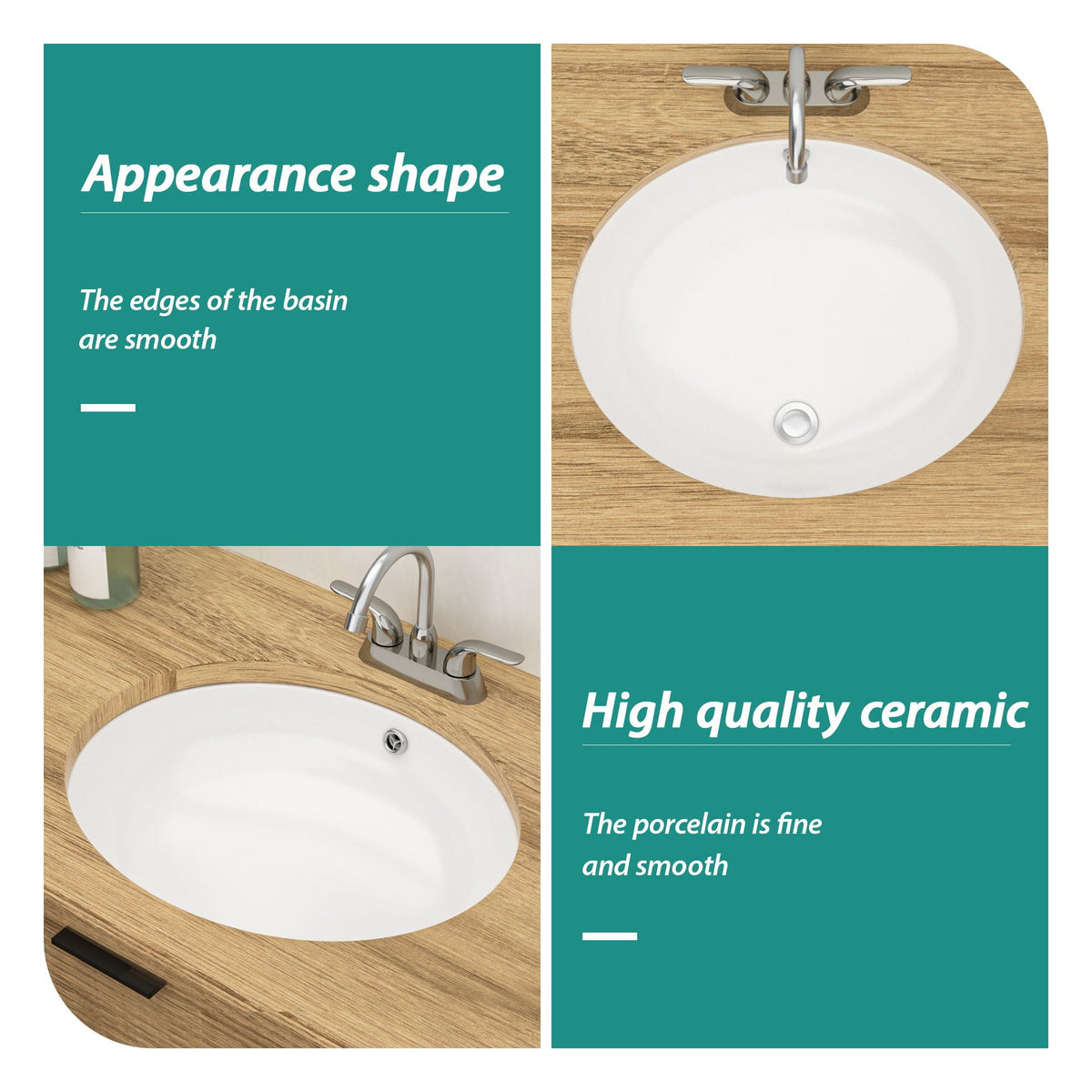 Elegant Ceramic Oval Undermount Bathroom Sink With Overflow, photo 4 of 20