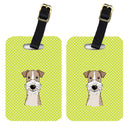 Checkerboard Lime Green Wire Haired Fox Terrier Luggage Tag
