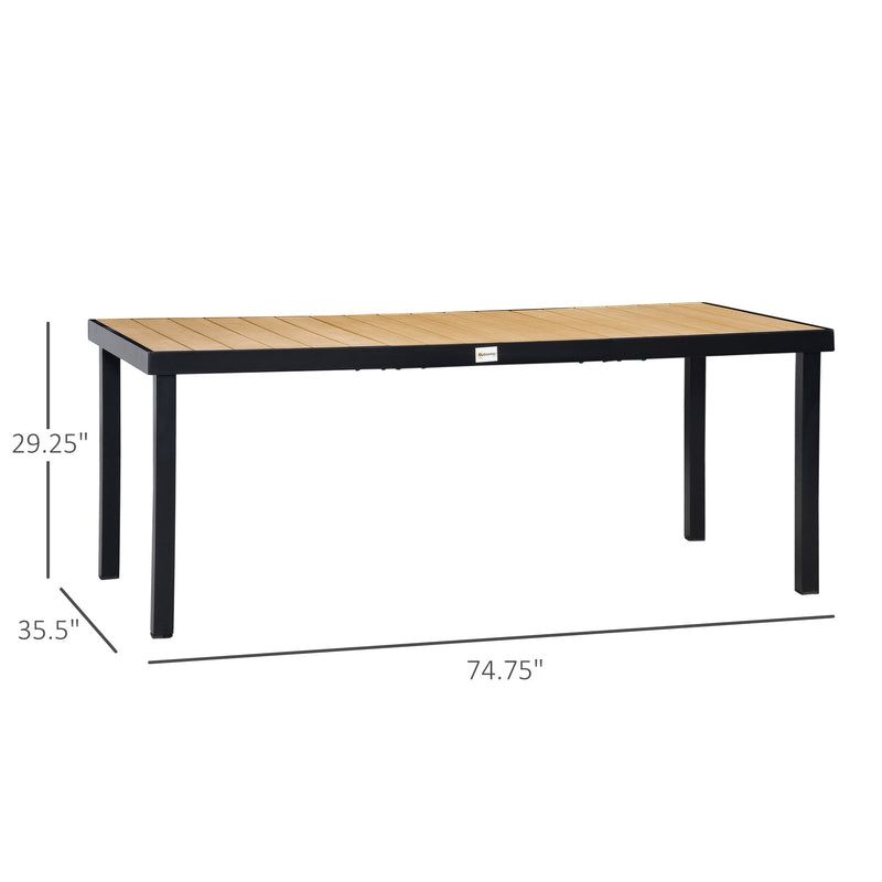 75" x 35" Outdoor Dining Table for 8 People, Rectangular Aluminum Frame Garden Table with All-Weather Faux Wood Top for Garden, Lawn, Patio, Natural