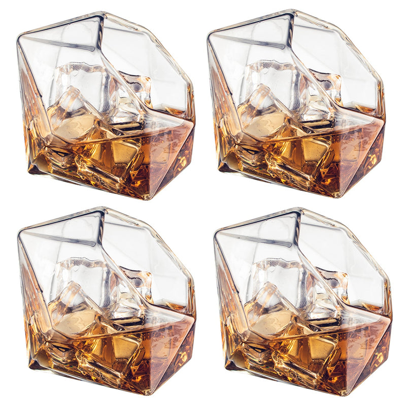 Set of 4 Diamond Whiskey & Wine Glasses 10oz - Wine, Whiskey, Water, Diamond Shaped, Diamonds Collection Sparkle Patented Wine Savant - Stands Alone, Or on Stand