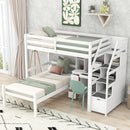 Loft Bed With Stand Alone Bed, Storage Staircase, Desk, Shelves, And Drawers