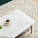 Coffee Table Rectangular Center Table For Living Room Open Space Side Table With Metal Frame - Golden / White by HouseOfZazla