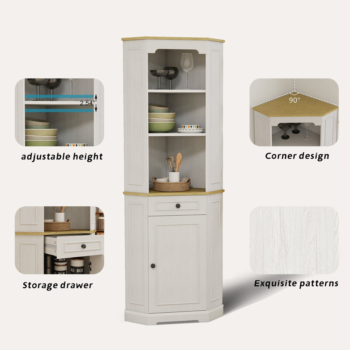 68" Tall Corner Cabinet with Door, Drawer, and Adjustable Shelf, photo 3 of 10