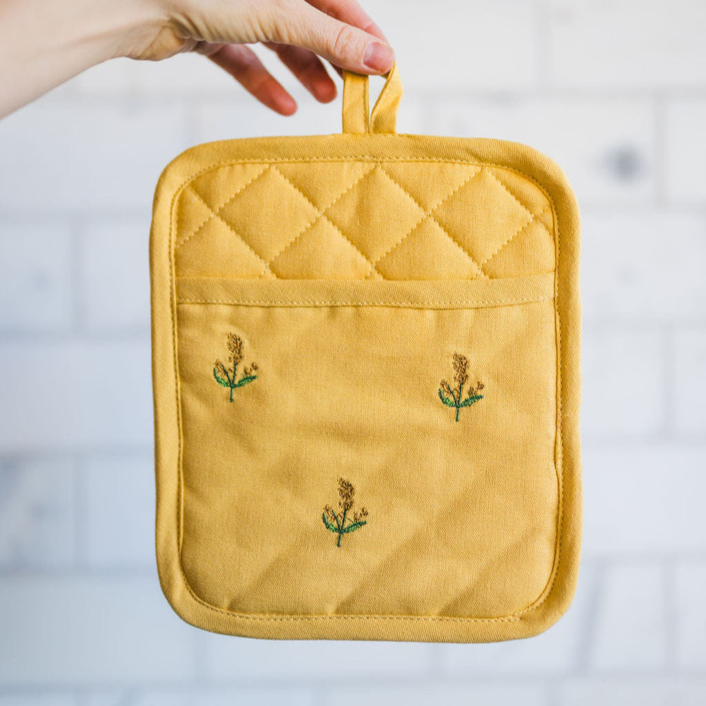 Yellow Embroidered Pot Holder